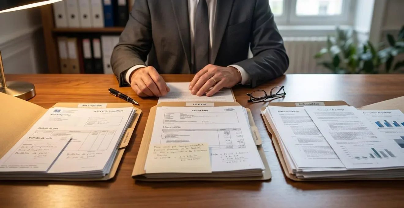 Trois dossiers clients ouverts sur bureau de notaire présentant différents profils patrimoniaux